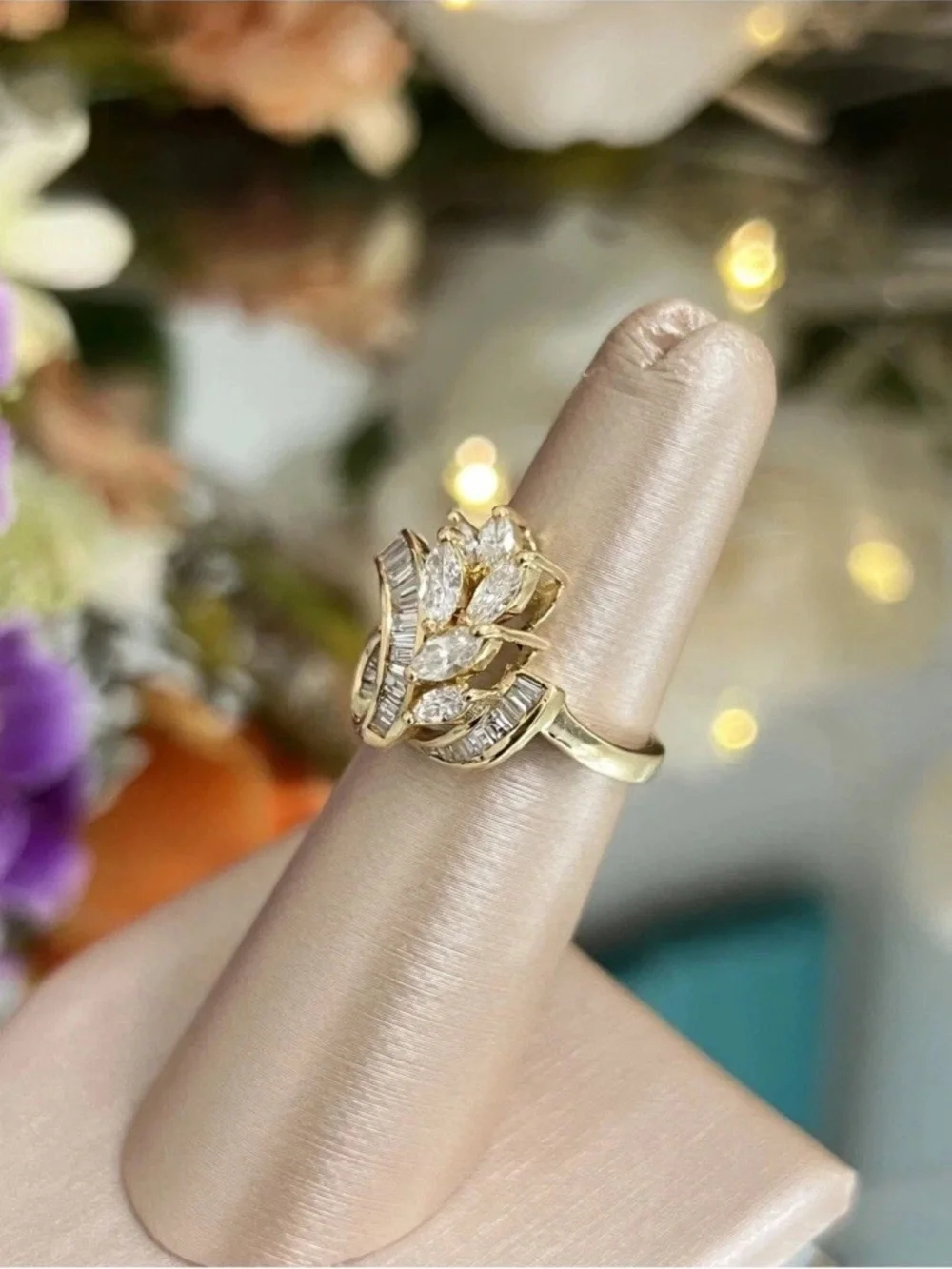 Solid 18 karat gold diamond cluster ring.